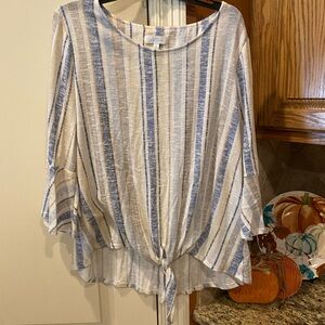 New Directions Blue and White Striped Blouse